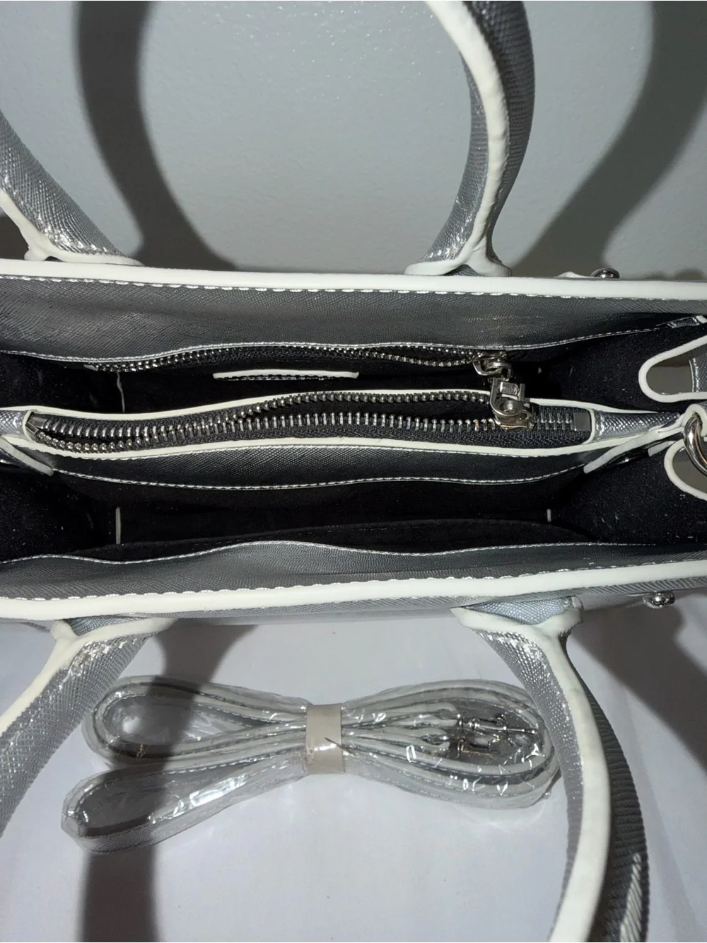 Paolo Metallic Silver Structured Satchel with Detachable Strap - Picture 4 of 4